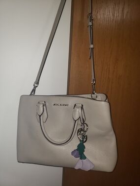 MICHAEL KORS Women's Beige Leather Satchel with Floral Charm